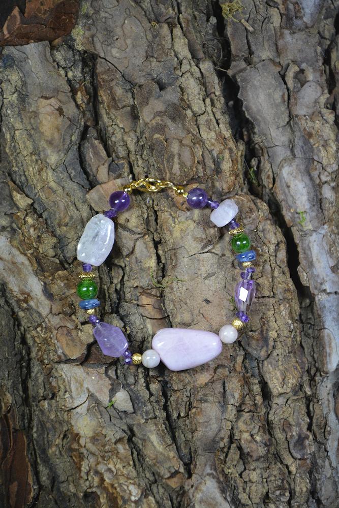 Bracelet Jardin de Fleurs - Kunzite, tsavorite, améthyste, cyanite, rhodocrosite